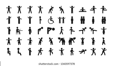 Man Basic Posture People Sitting Standing Icon Sign Symbol Pictogram. Man different position standing vector icon set. Woman different position standing vector icon set