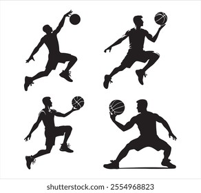 Man basketball player silhouette vector set on white background