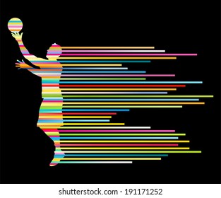 Man basketball player vector background concept made of colorful stripes