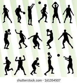 Man basketball vector background silhouette set