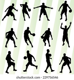 Man basketball vector background silhouette set