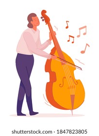 Man bass cello music instrument player on white background