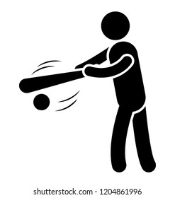 Man with bat and ball in hitting notion to depict baseball icon