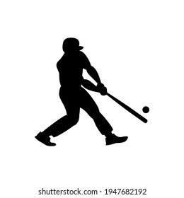 Man with bat playing baseball icon. Vector silhouette black on white