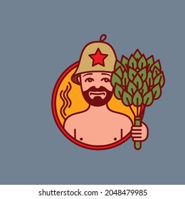 A man in a bath with a broom.