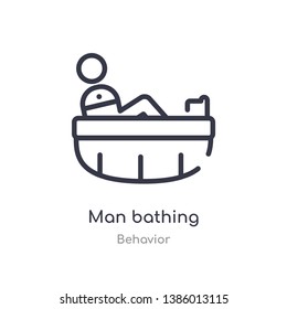 man bathing outline icon. isolated line vector illustration from behavior collection. editable thin stroke man bathing icon on white background