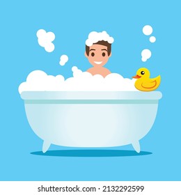 Man Bathing Vector Cartoon Illustration