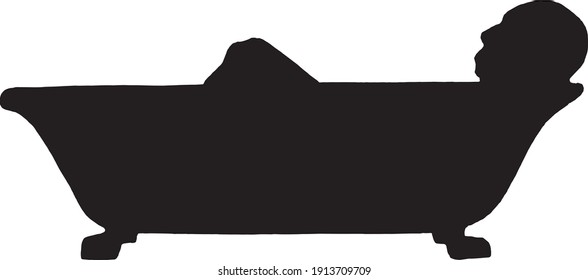 Man In Bathtub Silhouette Vector Illustration