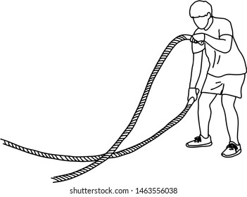 man with battle rope doing exercise vector illustration sketch doodle hand drawn with black lines isolated on white background
