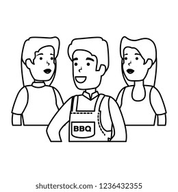 man with bbq apron and friends