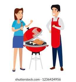 Man With Bbq Apron And Girl