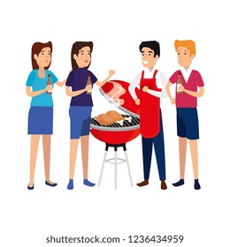 Man With Bbq Apron And People