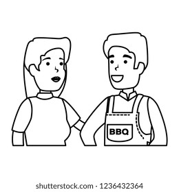 Man With Bbq Apron And Woman