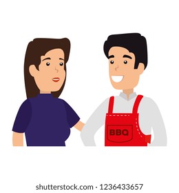 Man With Bbq Apron And Woman