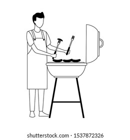 man and bbq grill icon over white background, vector illustration