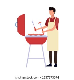 man and bbq grill icon over white background, vector illustration