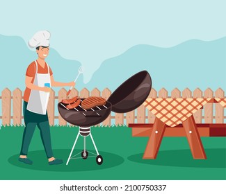 man in bbq party character
