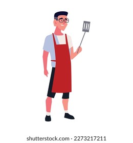 man with bbq spatula icon isolated