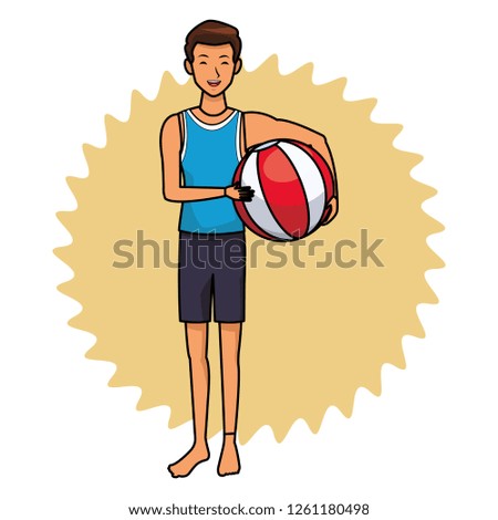 man with beach ball black and white