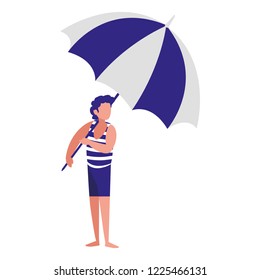 man with beach clothes and umbrella