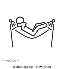 man in beach hammock icon, relax concept, thin line web symbol on white background - editable stroke vector illustration