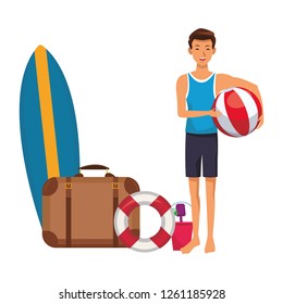 man with beach items
