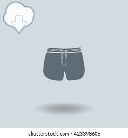 Man Beach Shorts icon with shadow. Cloud of download with arrow.
