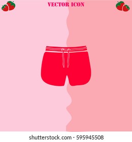 Man Beach Shorts vector  icon. Strawberry Background.