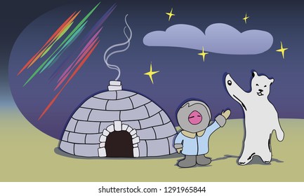 Man and bear at the North pole