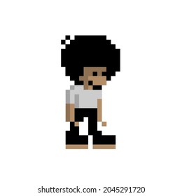 Carácter avatar de barba de hombre de pelo afro de 8 bits arte de píxeles