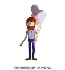 man with beard and balloons in the hand