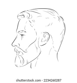 Man with beard. Barbershop trimming bearded hipster hairstyle. Stylish haircut. Man face portrait different angle view turns  profile. Vector line illustration