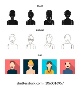 A man with a beard, a businesswoman, a pigtail girl, a bald man with a mustache.Avatar set collection icons in black,flat,outline style vector symbol stock illustration web.