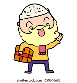 man with beard carrying christmas present