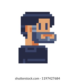 Man with a beard character. Pixel art style.Avatar, portrait, profile picture.  Game assets.  8-bit. Isolated vector illustration.