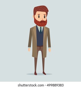 A man with a beard in a coat.Cartoon vector illustration.