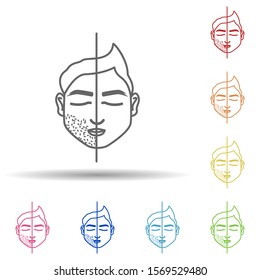 Man beard cutting in multi color style icon. Simple thin line, outline vector of anti age icons for ui and ux, website or mobile application