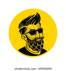 Man with beard in the form of hop vector illustration. Craft beer logo