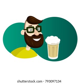 Man with beard in the form of hop vector illustration. Craft beer ads
