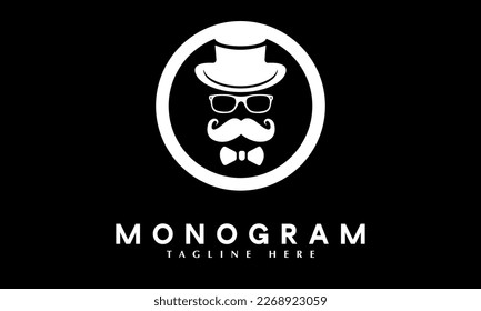 Mann mit Bart und Brille abstrakte Monogramm-Vektorvorlage