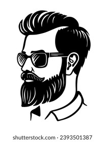 Man with beard and glasses. Face with hairstyle