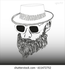 A man with a beard with glasses and a hat
Image of a black and white head of a man's headdress sunglasses dense beard style hipster stock vector illustration