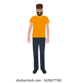 Man with a beard and glasses isolated on a white background portrait. Flat cartoon design, vector illustration