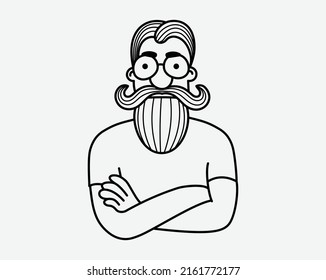 Man with a beard with glasses - Vector linear character.