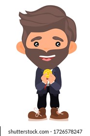 man with a beard with a gold coin. vector flat style