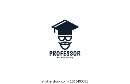 man beard with graduation hat logo vector icon illustration design