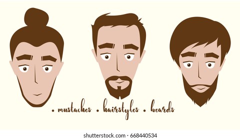 Man with beard and hairstyles variations. Vector illustration.