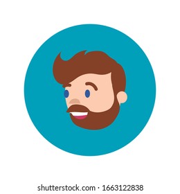 man with beard head block and flat style vector illustration design