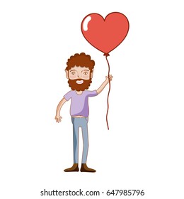 man with beard and heart balloon in the hand