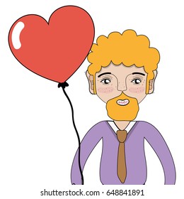 man with beard and heart balloon in the hand